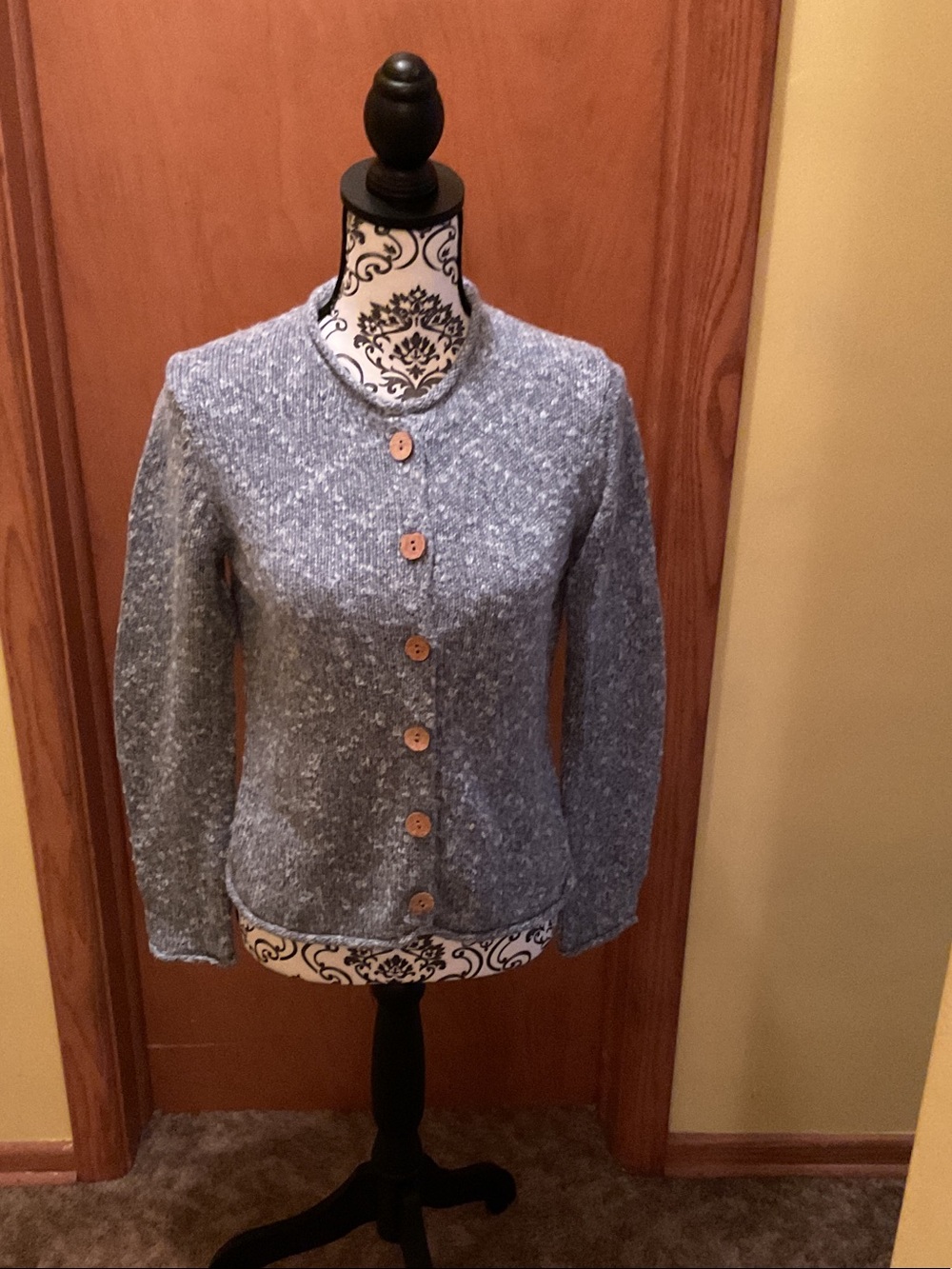 L.L. Bean Heathered Light blue/gray Button-Front Sweater Cardigan